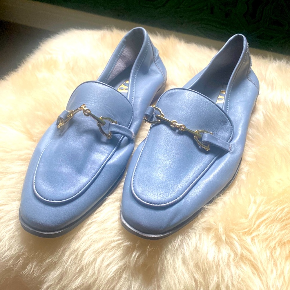 ZARA Blue Buckled Leather Loafers size 38 (7-1/2)